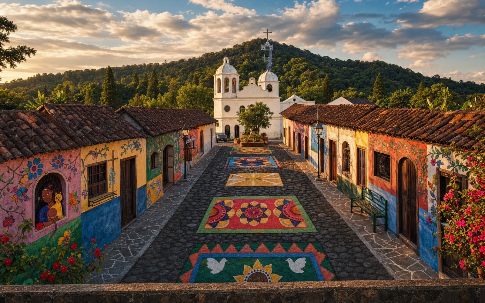 Mural colorido inspirado en las calles y montañas de Concepción de Ataco
